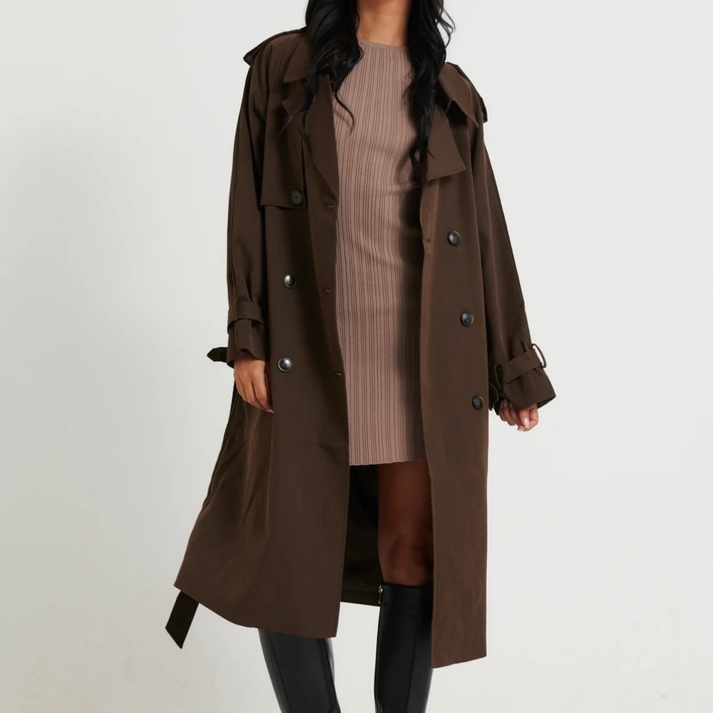NWT Chocolate Brown Double-Breasted Trench Coat